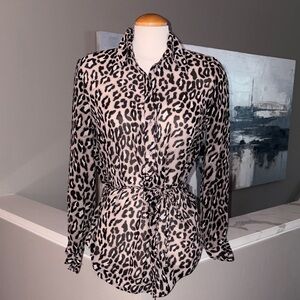 INC International Concepts Black , Taupe and Cream Animal Print Blouse.